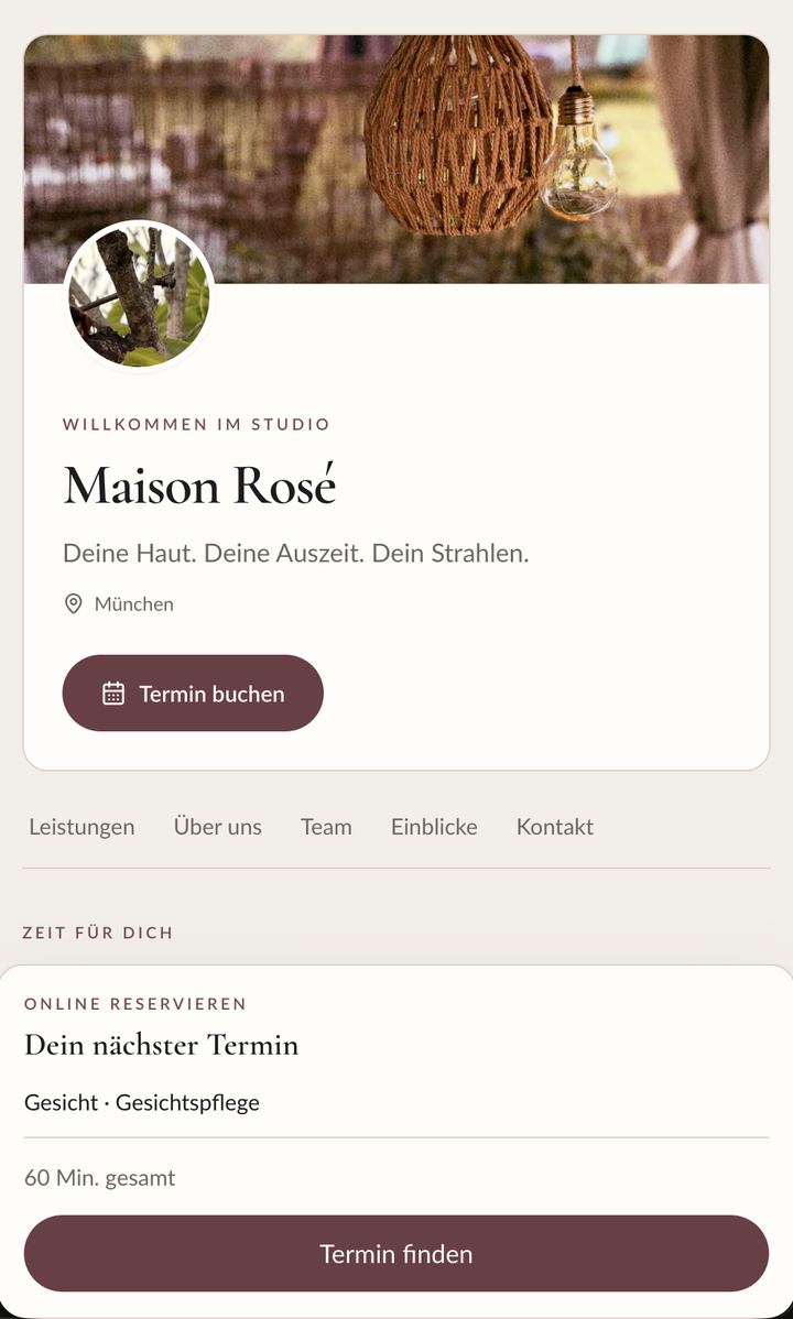 Studio profile with online booking in Miss Betty June